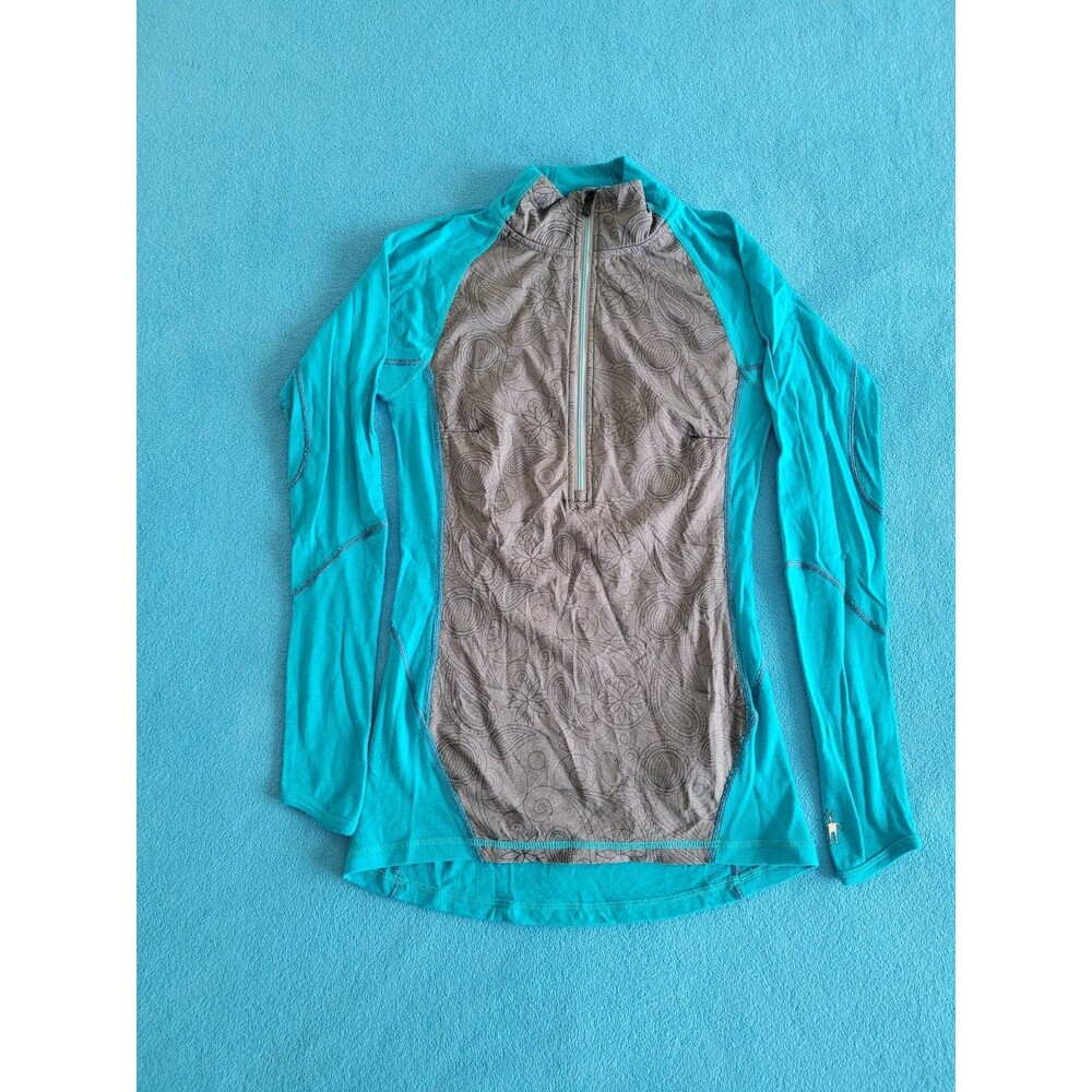 Smartwool PhD 1/2 Zip Pullover Long Sleeve Merino Wool Women’s Sz S Teal/Gray